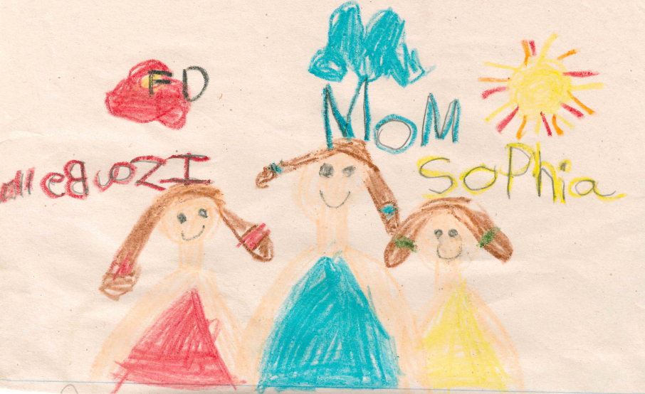 A drawing by Sophia of herself and her family