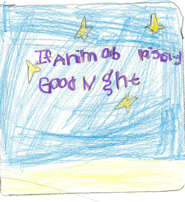 A drawing by Sophia, a cover of her book, "If Animals Kissed Good Night"